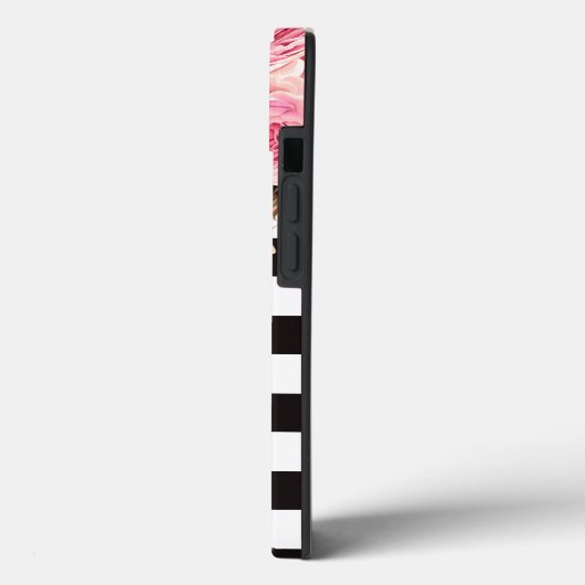 Waterverf Monogram Floral Black en White Stripes Case-Mate iPhone Case (Achterkant / Links)