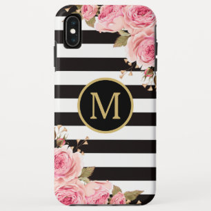 Waterverf Monogram Floral Black en White Stripes Case-Mate iPhone Case