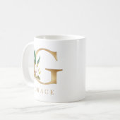 Waterverf Monogram Floral & Gold Letter G Koffiemok (Voorkant links)