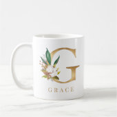 Waterverf Monogram Floral & Gold Letter G Koffiemok (Links)