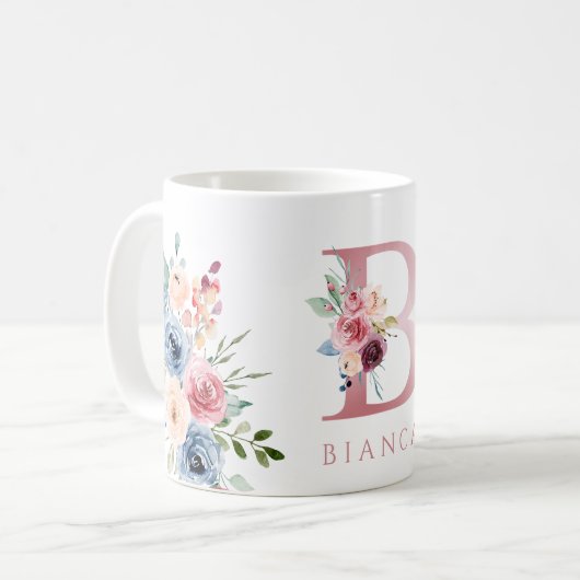 Waterverf Monogram Floral Letter B Coffee Mok (Voorkant links)