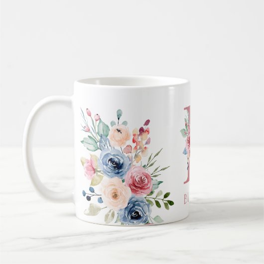 Waterverf Monogram Floral Letter B Coffee Mok (Links)