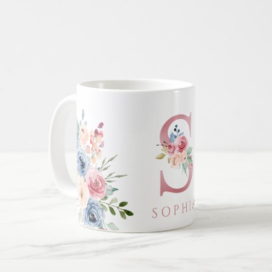Waterverf Monogram Floral Letter S Coffee Mok (Voorkant links)