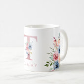 Waterverf Monogram Floral Letter T Coffee Mok (Voorkant rechts)