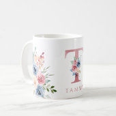 Waterverf Monogram Floral Letter T Coffee Mok (Voorkant links)