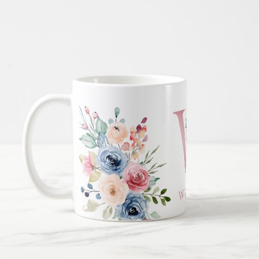 Waterverf Monogram Floral Letter W Coffee Mok (Links)