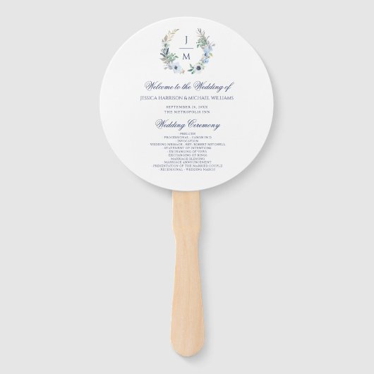 Waterverf Monogram Floral met eenvoudige bruiloft Handwaaier (Voorkant)