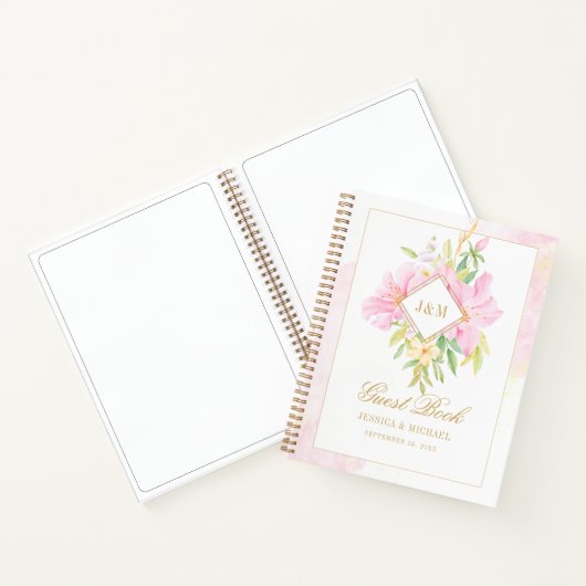Waterverf Monogram Floral Pink Weddenschap Notitieboek (Binnen)