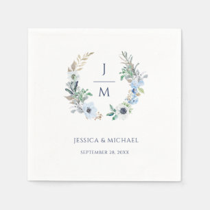 Waterverf Monogram Floral Wreath Anemone Wedding Servet