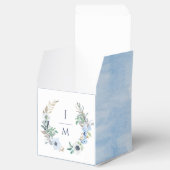 Waterverf Monogram Floral Wreath Blue Wedding Bedankdoosjes (Geopend)