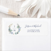 Waterverf Monogram Floral Wreath Wedding Etiket (Insitu)