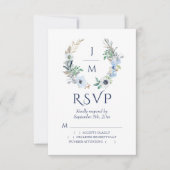 Waterverf Monogram Floral Wreath Wedding Logo RSVP Kaartje (Voorkant)