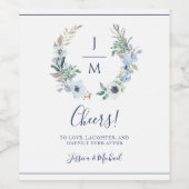 Waterverf Monogram Floral Wreath Wedding Logo Wijn Etiket (Enkel label)