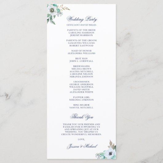 Waterverf Monogram Floral Wreath Wedding Programmakaart (Achterkant)