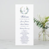 Waterverf Monogram Floral Wreath Wedding Programmakaart (Staand voorkant)