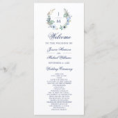 Waterverf Monogram Floral Wreath Wedding Programmakaart (Voorkant)