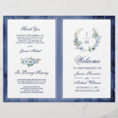 Waterverf Monogram Floral Wreath Wedding Programme (Voorkant)