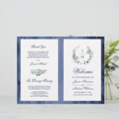 Waterverf Monogram Floral Wreath Wedding Programme (Staand voorkant)