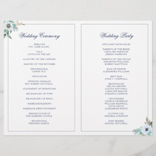 Waterverf Monogram Floral Wreath Wedding Programme (Achterkant)