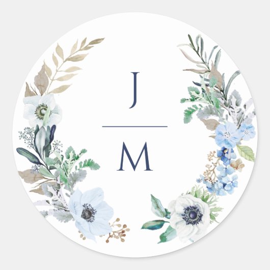 Waterverf Monogram Floral Wreath Wedding Ronde Sticker (Voorkant)