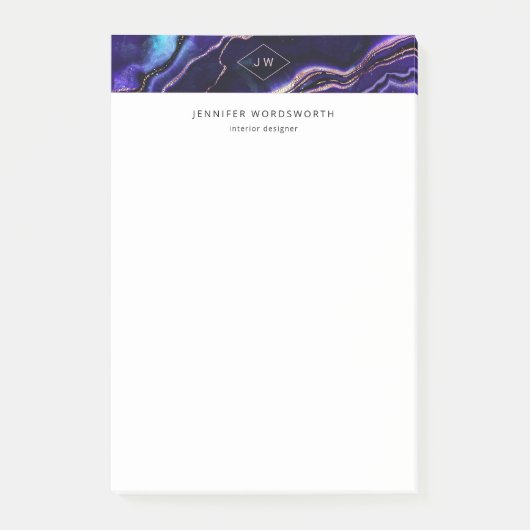 Waterverf Monogram Geode Deep Blue Paars Agate Post-it® Notes (Voorkant)