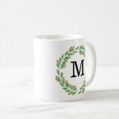 Waterverf Monogram Gold Green Leaves Wreater Koffiemok (Voorkant rechts)