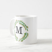 Waterverf Monogram Gold Green Leaves Wreater Koffiemok (Voorkant links)