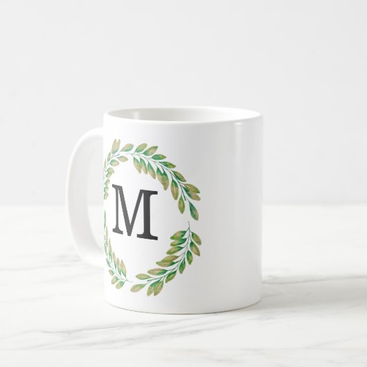 Waterverf Monogram Gold Green Leaves Wreater Koffiemok (Voorkant links)