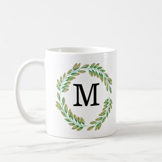 Waterverf Monogram Gold Green Leaves Wreater Koffiemok (Links)