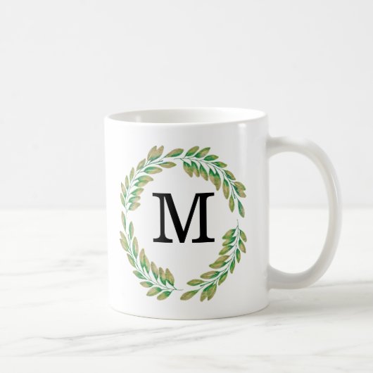 Waterverf Monogram Gold Green Leaves Wreater Koffiemok (Rechts)