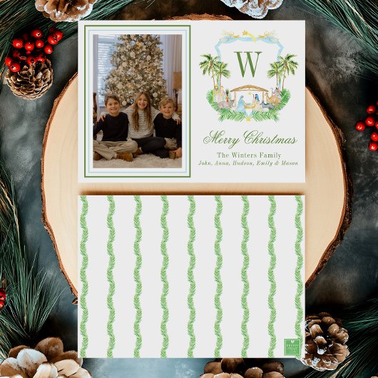 Waterverf Monogram Initiaal Geboorteplaats Foto Feestdagenkaart