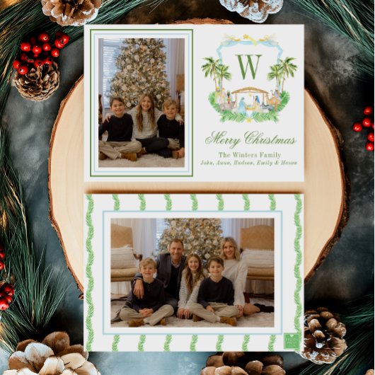 Waterverf Monogram Initiaal Geboorteplaats Foto Feestdagenkaart