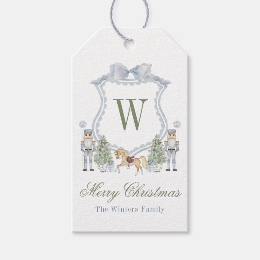 Waterverf Monogram Initiaal Notenkraker Crest Cadeaulabel (Voorkant)