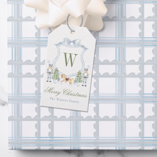 Waterverf Monogram Initiaal Notenkraker Crest Cadeaulabel