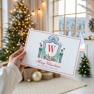 Waterverf Monogram Initiaal Notenkraker Crest Feestdagenkaart