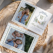 Waterverf Monogram Initiaal Notenkraker Crest Foto Feestdagenkaart