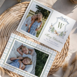 Waterverf Monogram Initiaal Notenkraker Crest Foto Feestdagenkaart