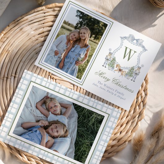 Waterverf Monogram Initiaal Notenkraker Crest Foto Feestdagenkaart