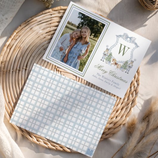 Waterverf Monogram Initiaal Notenkraker Crest Foto Feestdagenkaart