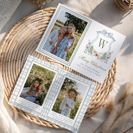 Waterverf Monogram Initiaal Notenkraker Crest Foto Feestdagenkaart