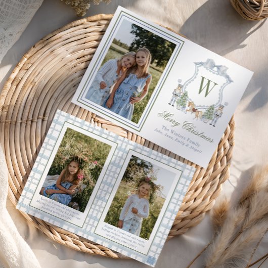 Waterverf Monogram Initiaal Notenkraker Crest Foto Feestdagenkaart