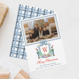 Waterverf Monogram Initiaal Notenkraker Crest Foto Feestdagenkaart