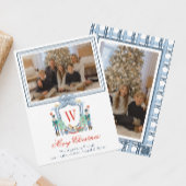 Waterverf Monogram Initiaal Notenkraker Crest Foto Feestdagenkaart