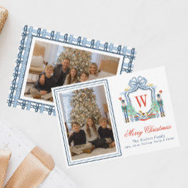 Waterverf Monogram Initiaal Notenkraker Crest Foto Feestdagenkaart