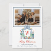 Waterverf Monogram Initiaal Notenkraker Crest Foto Feestdagenkaart (Voorkant)