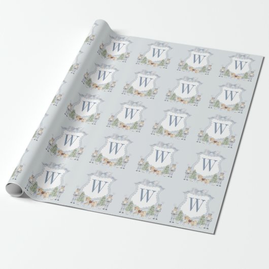 Waterverf Monogram Initiaal Notenkraker Crest Gift Cadeaupapier (Uitgerold)