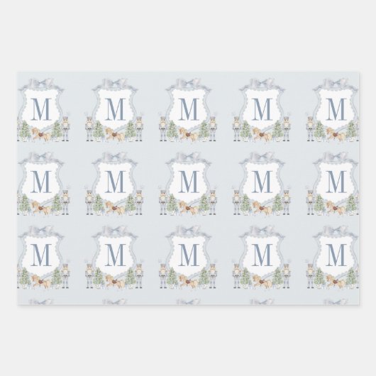 Waterverf Monogram Initiaal Notenkraker Crest Gift Inpakpapier Vel (Voorkant 2)
