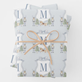 Waterverf Monogram Initiaal Notenkraker Crest Gift Inpakpapier Vel
