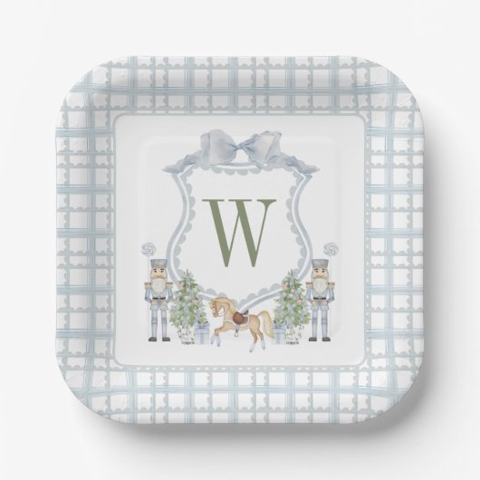 Waterverf Monogram Initiaal Notenkraker Crest Gift Papieren Bordje (Voorkant)