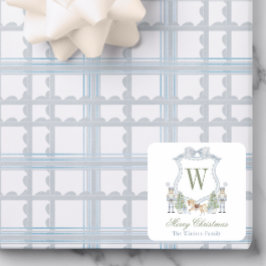 Waterverf Monogram Initiaal Notenkraker Crest Gift Vierkante Sticker